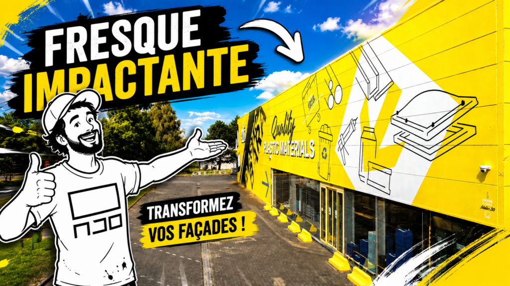 Fresque murale façade commerce : exemple Plastic Bara à Anderlecht