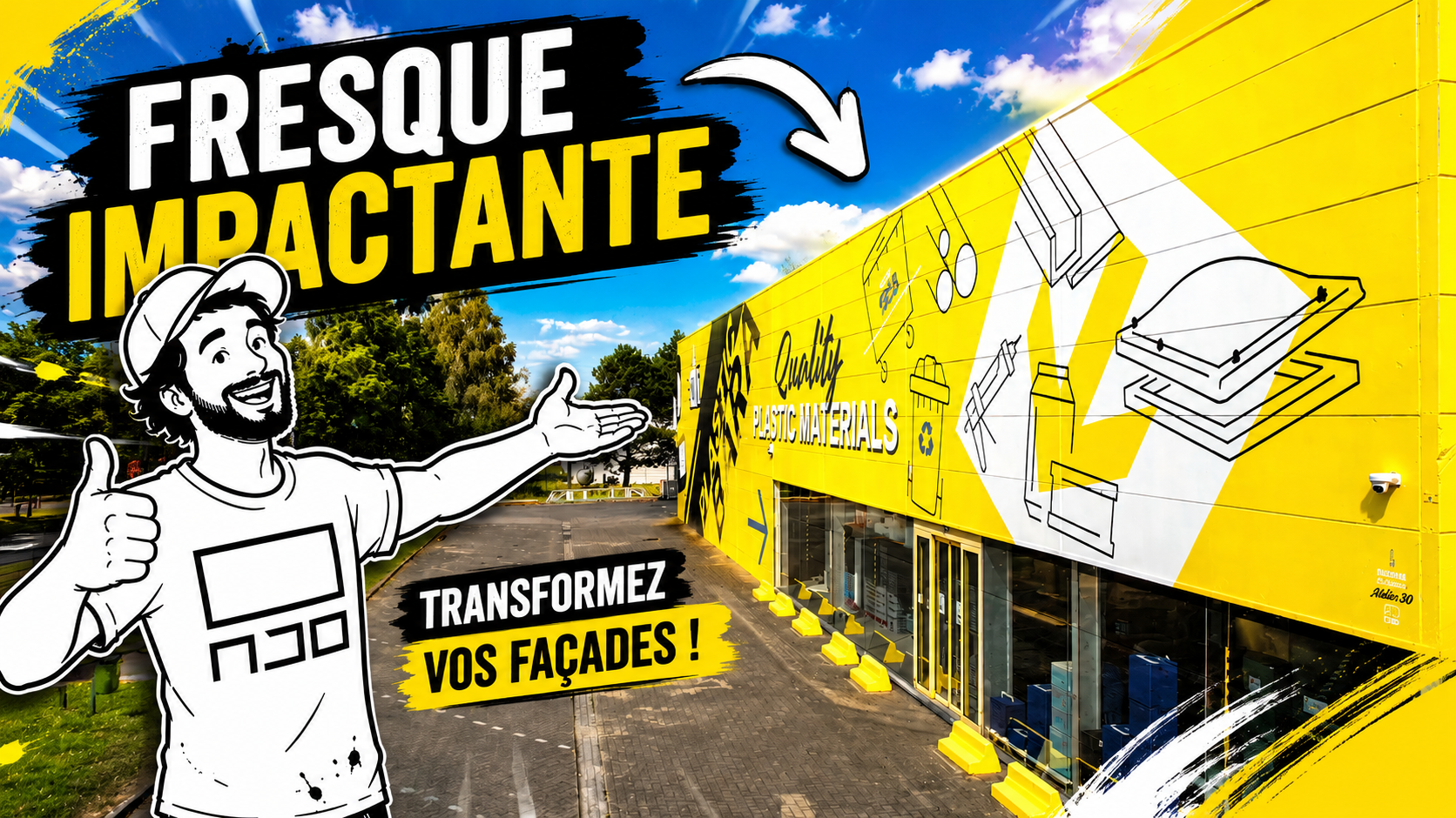 Fresque murale façade commerce : exemple Plastic Bara à Anderlecht