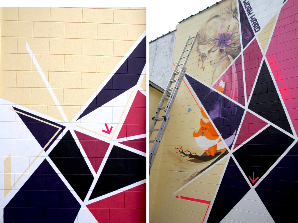 Fresque murale dans un logement d'étudiants à Mons, réalisée par l'Atelier 30