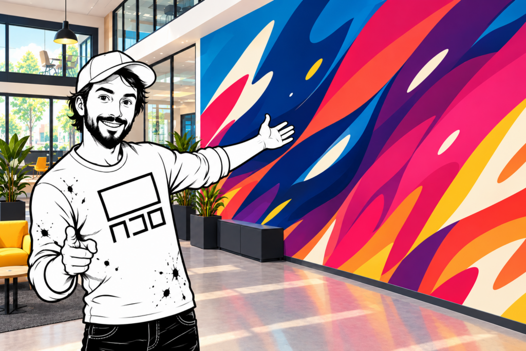 Fresque murale en entreprise — réalisation Atelier 30 Bruxelles